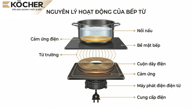 Sơ đồ nguyên lý hoạt động của bếp từ 